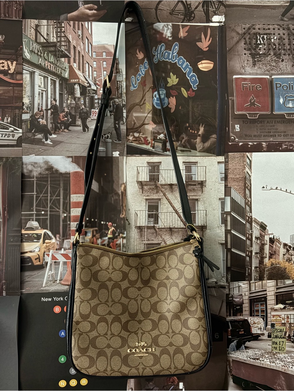 Coach Brown Signature Canvas Messenger Bag with Black Trim